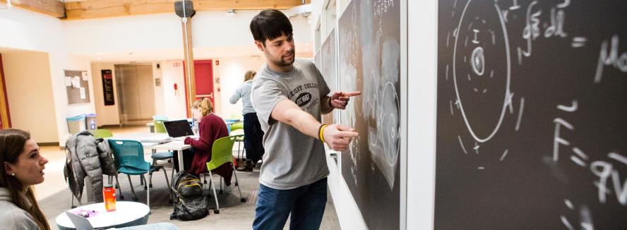 Students brainstorming with blackboard